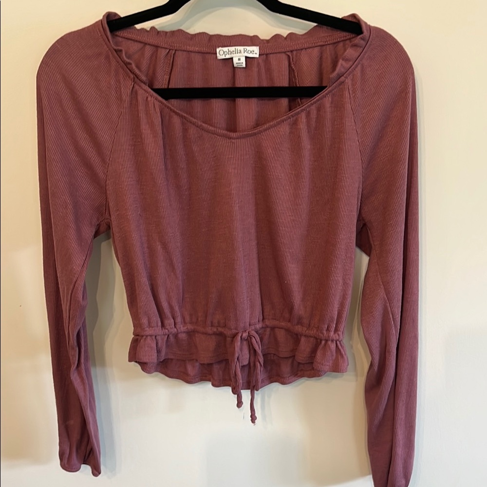 Ophelia Rose Pink and Purple Long Sleeve Crop Blouse with Tie Front